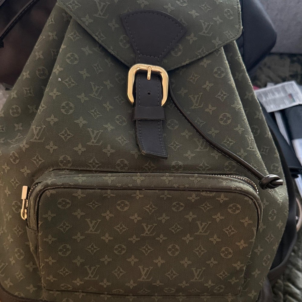 Louis Vuitton Khaki Backpack with Gold Accents
